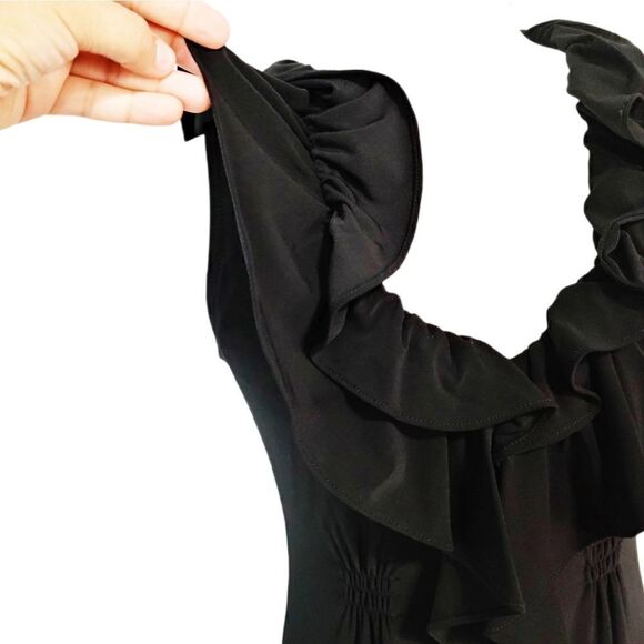 Tiana B. Ruffle V-Neck Collar Black Fit & Flare Dress Silhouette Extra Small XS - Picture 2 of 16